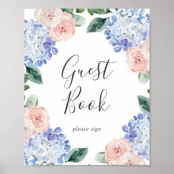 Elegant Blue Hydrangea | White Guest Book Sign