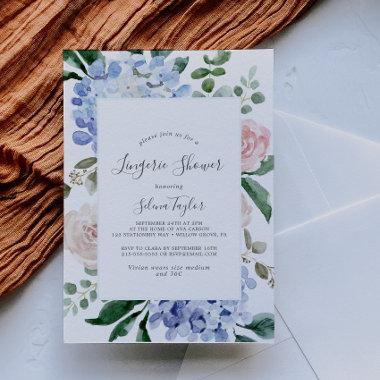 Elegant Blue Hydrangea | White Lingerie Shower Invitations
