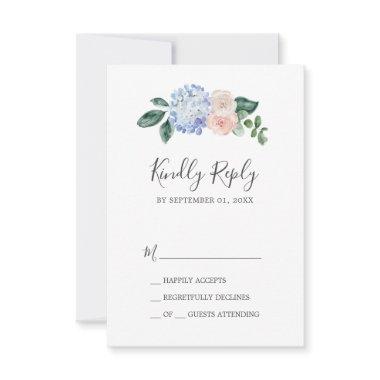 Elegant Blue Hydrangea | White Simple RSVP Card