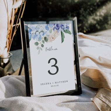 Elegant Blue Hydrangea | White Table Number