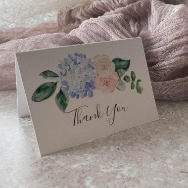 Elegant Blue Hydrangea | White Thank You Invitations