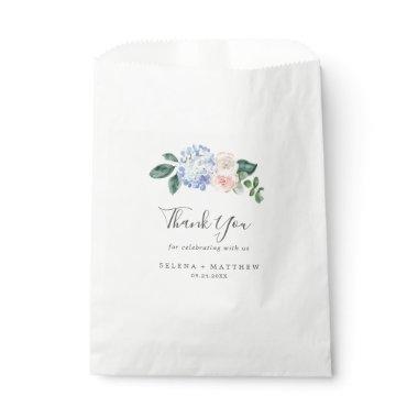 Elegant Blue Hydrangea | White Thank You Wedding Favor Bag