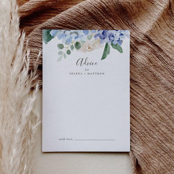 Elegant Blue Hydrangea | White Wedding Advice Card
