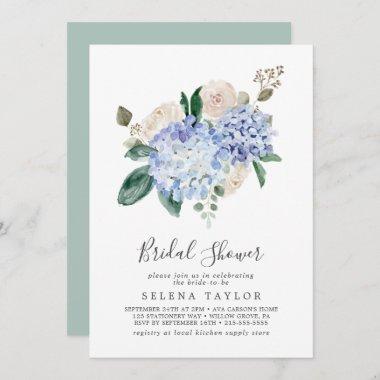 Elegant Blue Hydrangea with Details Bridal Shower Invitations