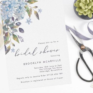 Elegant Blue Hydrangeas Bridal Shower Invitations