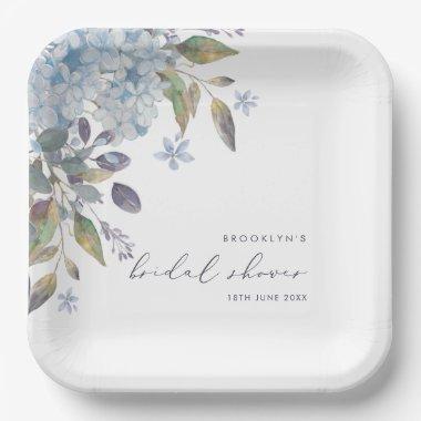 Elegant Blue Hydrangeas Bridal Shower Paper Plates