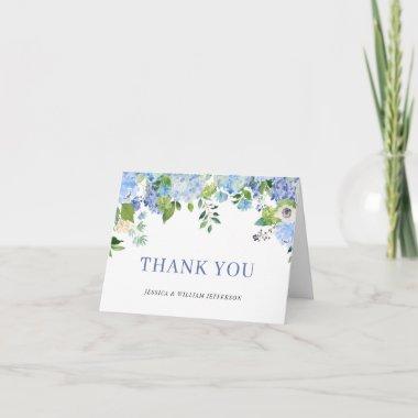 Elegant Blue Hydrangeas Greenery Watercolor Thank You Invitations