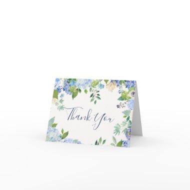 Elegant Blue Hydrangeas Greenery Watercolor Thank You