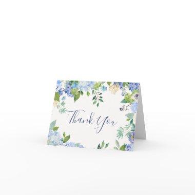 Elegant Blue Hydrangeas Greenery Watercolor Thank You Invitations