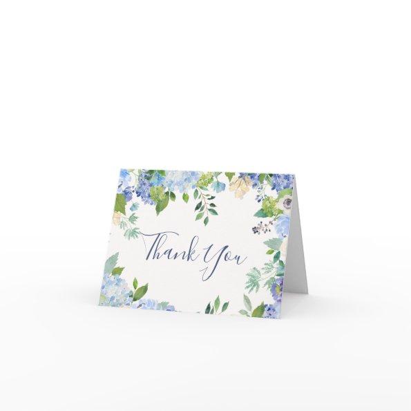 Elegant Blue Hydrangeas Greenery Watercolor Thank You