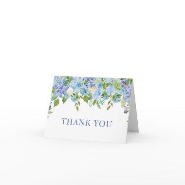 Elegant Blue Hydrangeas Greenery Watercolor Thank You