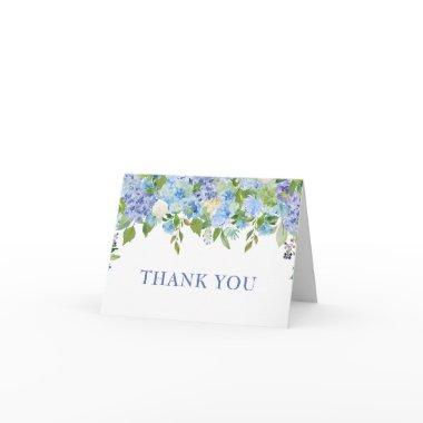 Elegant Blue Hydrangeas Greenery Watercolor Thank You Invitations