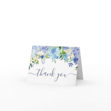Elegant Blue Hydrangeas Greenery Watercolor Thank You