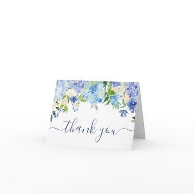 Elegant Blue Hydrangeas Greenery Watercolor Thank You Invitations