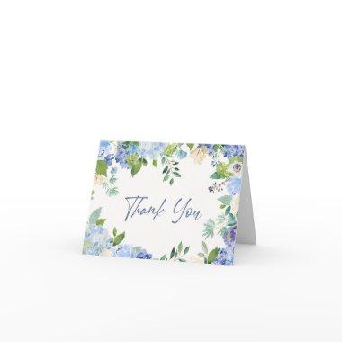 Elegant Blue Hydrangeas Greenery Watercolor Thank You