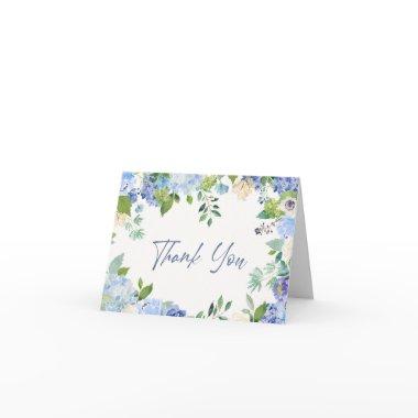 Elegant Blue Hydrangeas Greenery Watercolor Thank You Invitations