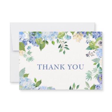 Elegant Blue Hydrangeas Greenery Wedding Floral Thank You Invitations