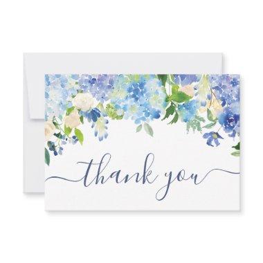 Elegant Blue Hydrangeas Greenery Wedding Floral Thank You Invitations