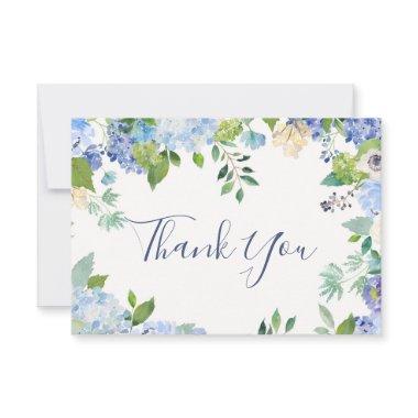 Elegant Blue Hydrangeas Greenery Wedding Floral Thank You Invitations