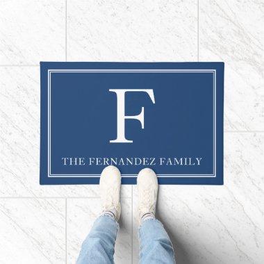 Elegant Blue Initial Family Name Doormat