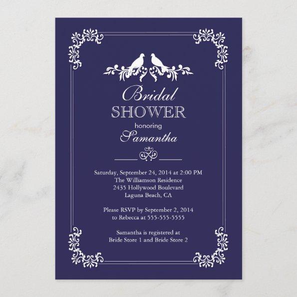 Elegant Blue Love Birds Bridal Shower Invitations