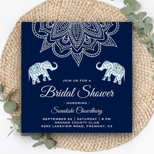 Elegant Blue Mandala Indian Bridal Shower Invitations