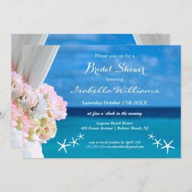 Elegant Blue Ocean Beach Bridal Shower Invitations