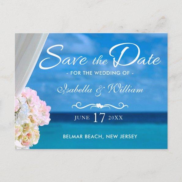 Elegant Blue Ocean Beach Summer Save the Date Announcement PostInvitations