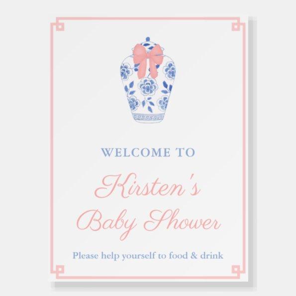 Elegant Blue Pink Ginger Jar Baby Shower Welcome Foam Board