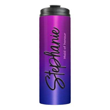 Elegant blue pink ombré monogram thermal tumbler