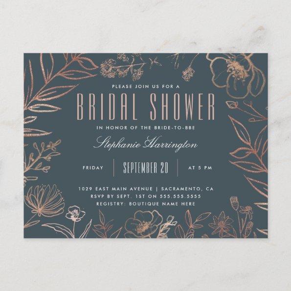Elegant Blue & Rose Gold Meadow Bridal Shower Invitation PostInvitations