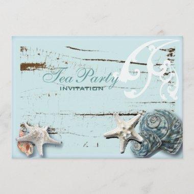Elegant BLue Seashells Beach bridal tea party Invitations
