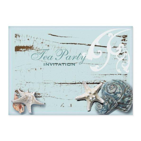 Elegant BLue Seashells Beach bridal tea party