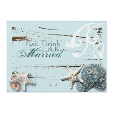 Elegant BLue Seashells Beach rehearsal dinner