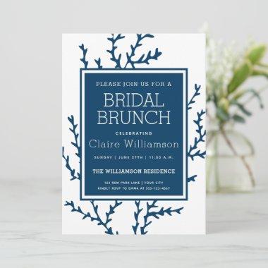 Elegant Blue Seaweed - Coastal Style Bridal Brunch Invitations