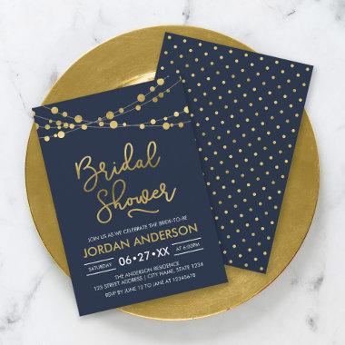 Elegant Blue Strings of Lights Bridal Shower Invitations