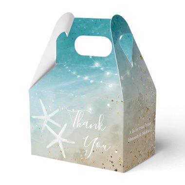 Elegant Blue Teal Thank You Starfish Beach Wedding Favor Boxes