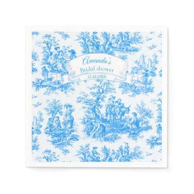 Elegant blue turquoise toile de jouy Bridal shower Napkins