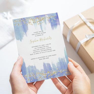 Elegant Blue Watercolor and Gold | Bridal Shower Invitations