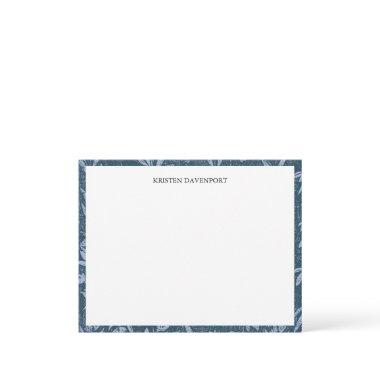 Elegant Blue Watercolor Floral Border Chic Flat Note