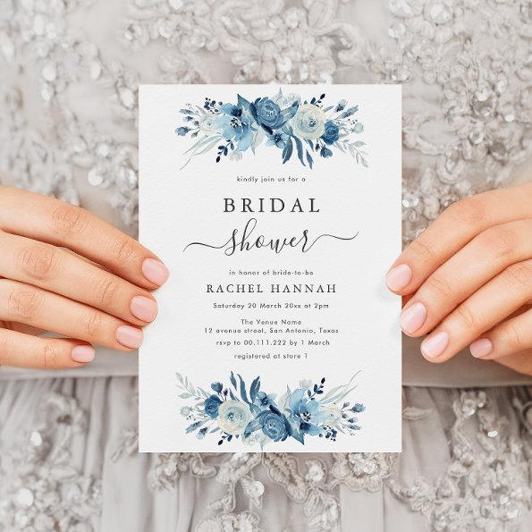 Elegant blue watercolor floral bridal shower Invitations