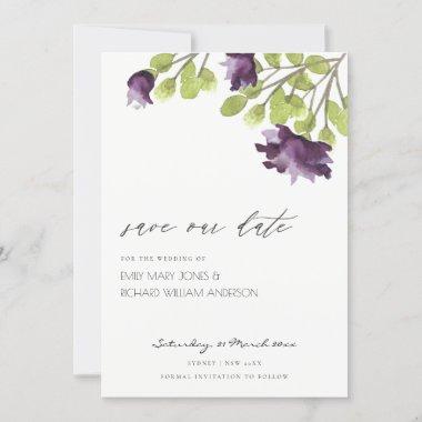 ELEGANT BLUE WATERCOLOUR FLORAL GOLD SAVE THE DATE