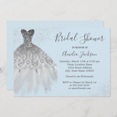 Elegant Blue Wedding Gown Bridal Shower Invitations
