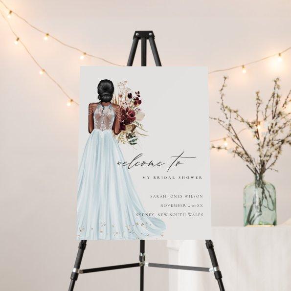 Elegant Blue Wedding Gown Bridal Shower Welcome Foam Board