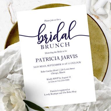 Elegant Blue White Calligraphy Bridal Brunch Invitations