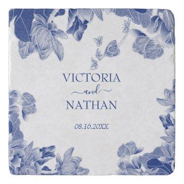 Elegant Blue White Chinoiserie Chic Floral Wedding Trivet