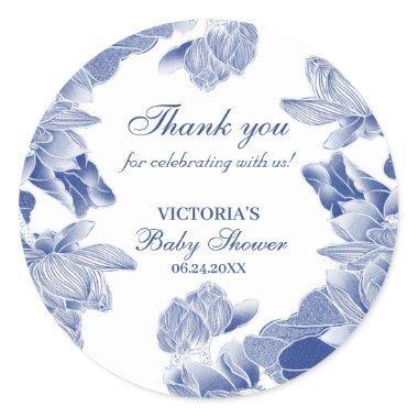 Elegant Blue White Chinoiserie Thank You Favor Classic Round Sticker