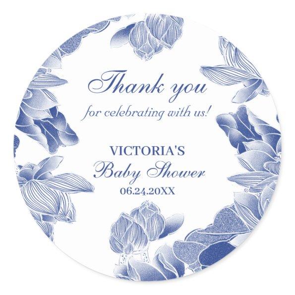Elegant Blue White Chinoiserie Thank You Favor Classic Round Sticker