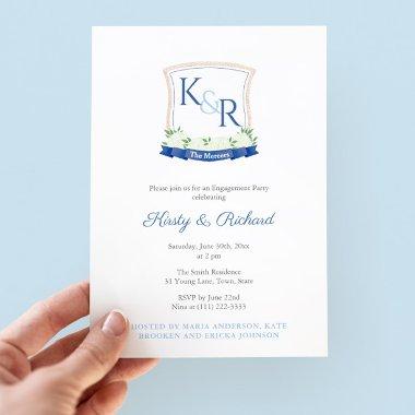 Elegant Blue White Coastal Crest Engagement Party