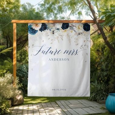 Elegant Blue White Floral Bridal Shower Backdrop